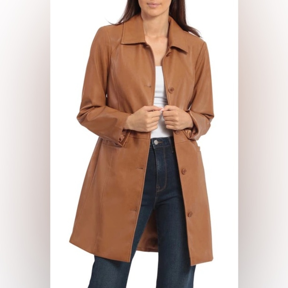 NWT Halogen Faux Leather Car Coat Cognac - Picture 9 of 9